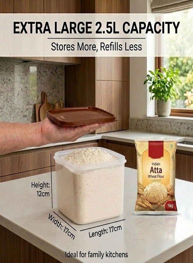 Mahaware Modular Square Plastic Kitchen Container Set, 2.5 litre, Set of 3, Brown - Image 3