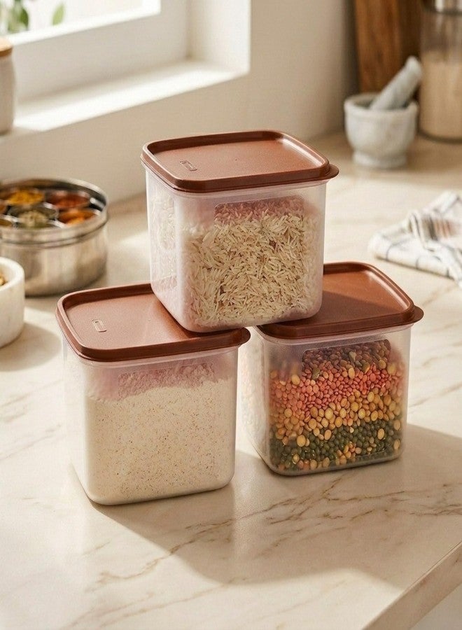 Mahaware Modular Square Plastic Kitchen Container Set, 2.5 litre, Set of 3, Brown - Image 2