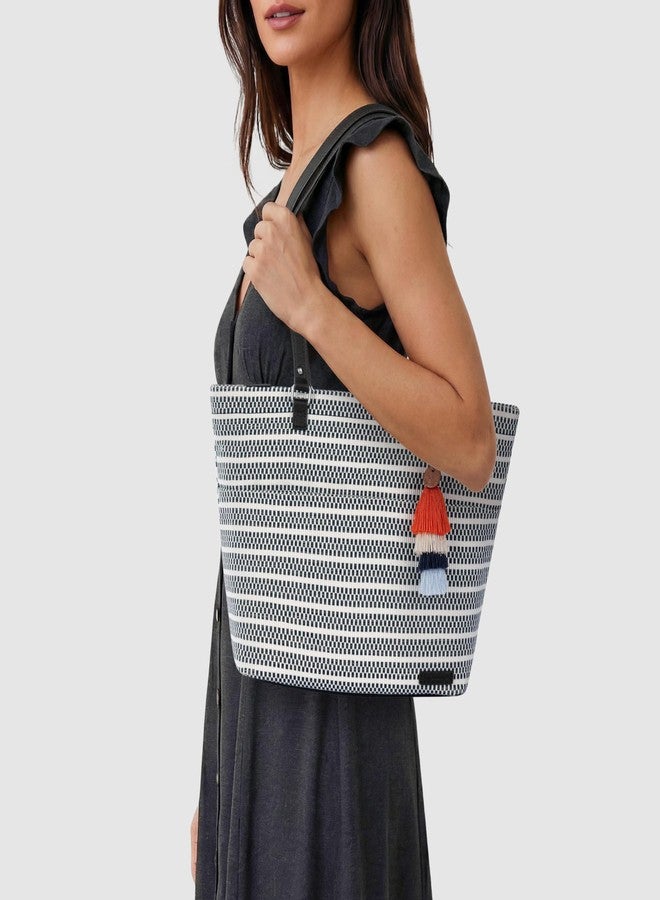 Sakroots Banyan Shoulder Tote - Spacious Everyday Bag with Comfortable Shoulder Straps, Zipper Closure & Multiple Pockets for Work, Travel or Casual Use - Black & White Woven - Image 2