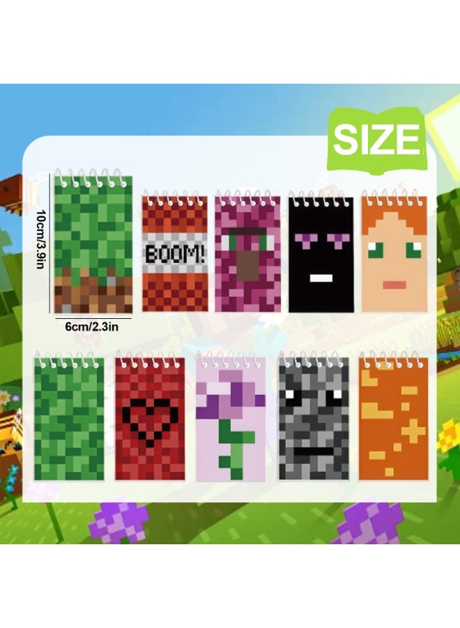 Minecraft Mini Notebooks Set, 10pcs Spiral Memo Books with 24 Pages Each, Blocky Pixel Art Notepads for Minecraft Party Favors, Kids Birthday Gifts & School Supplies - Image 3