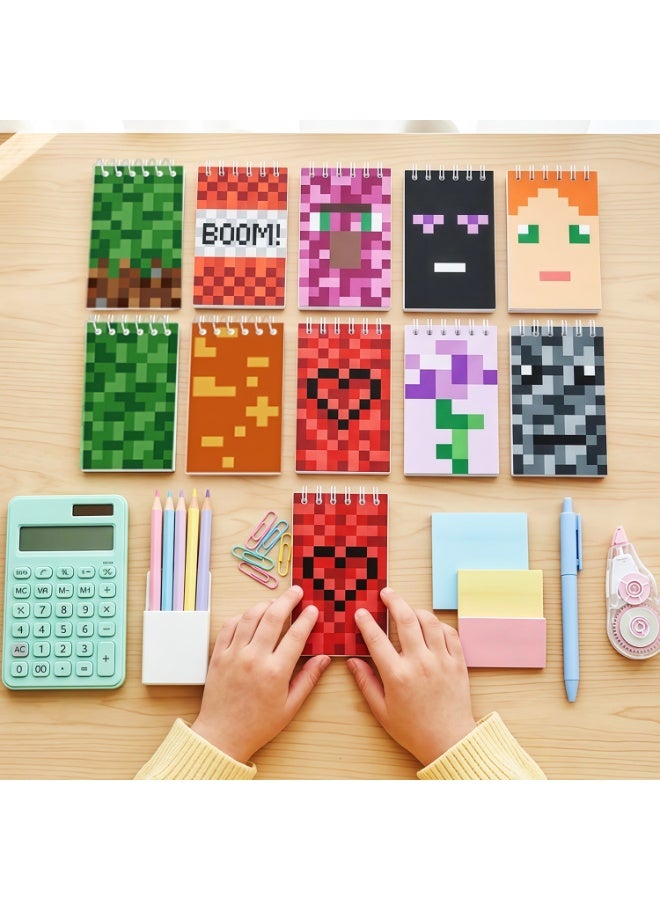 Minecraft Mini Notebooks Set, 10pcs Spiral Memo Books with 24 Pages Each, Blocky Pixel Art Notepads for Minecraft Party Favors, Kids Birthday Gifts & School Supplies - Image 4