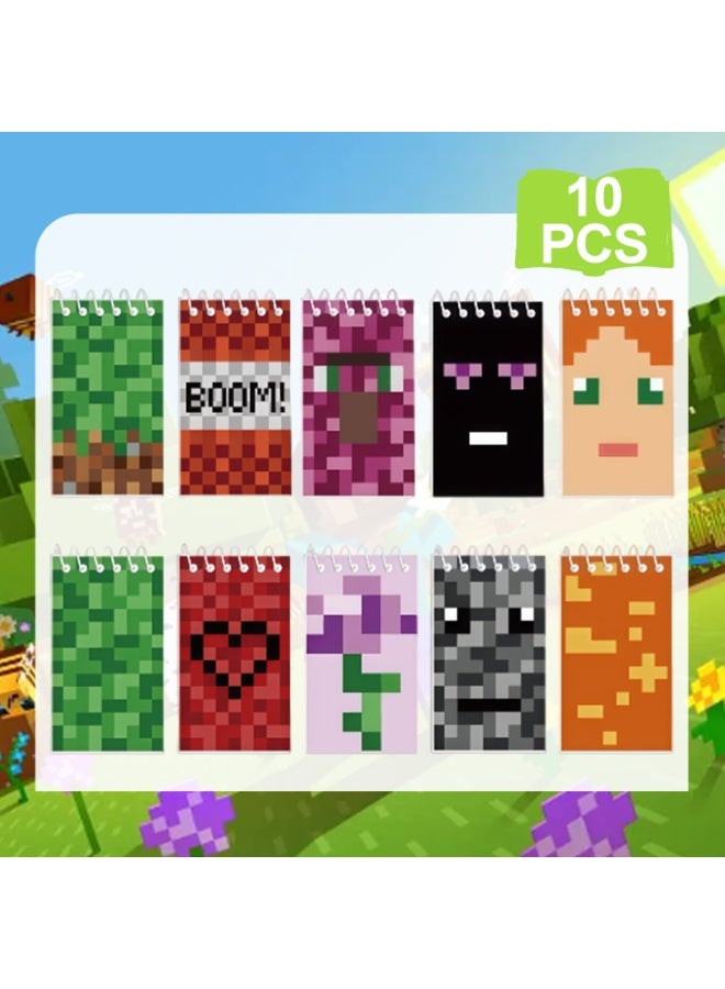 Minecraft Mini Notebooks Set, 10pcs Spiral Memo Books with 24 Pages Each, Blocky Pixel Art Notepads for Minecraft Party Favors, Kids Birthday Gifts & School Supplies - Image 2