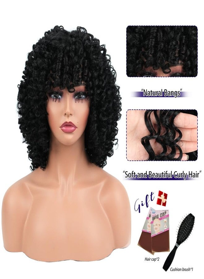 MODSIGHT Afro Curly Wig with Bangs for Black Women,Kinky Curly African American Natural Looking wigs for Women Daily Use(1B) - Image 4