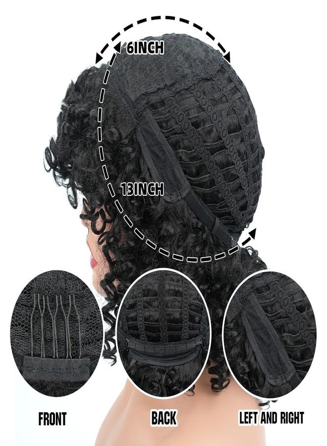 MODSIGHT Afro Curly Wig with Bangs for Black Women,Kinky Curly African American Natural Looking wigs for Women Daily Use(1B) - Image 5