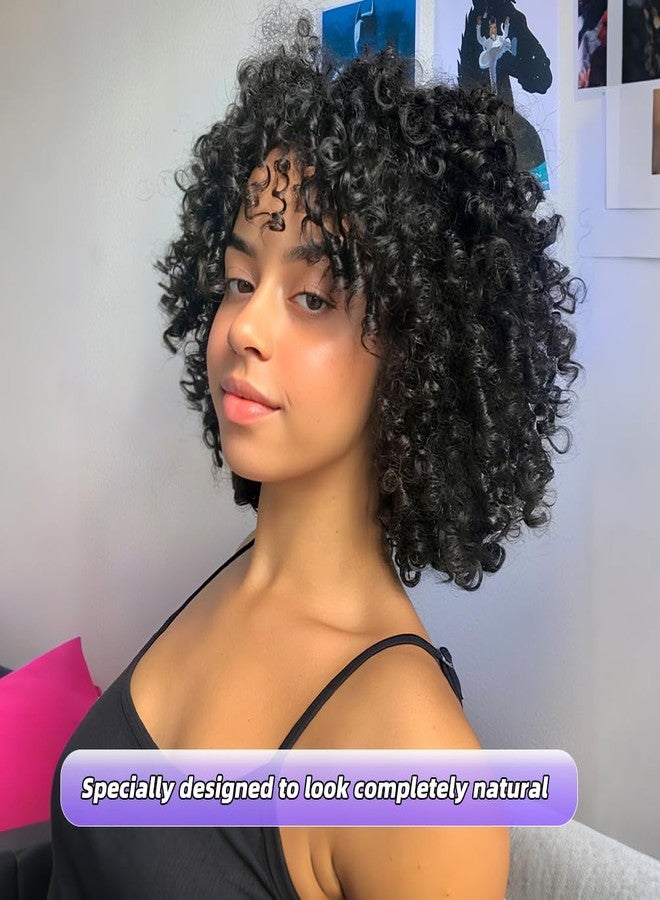 MODSIGHT Afro Curly Wig with Bangs for Black Women,Kinky Curly African American Natural Looking wigs for Women Daily Use(1B) - Image 2