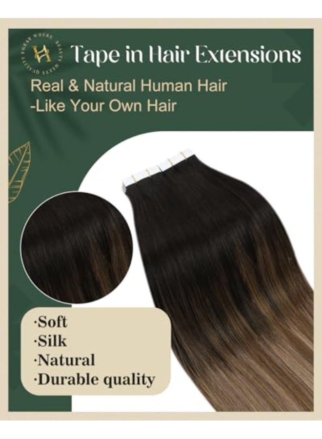 Ugeat Tape in Extensions Human Hair Light Brown Balayage Tape in Extensions Remy Human Hair Ombre Brown with Golden Blonde Easy Remove No Damage to Natural Hair for Halloween 16 Inch 20Pcs 50G - Image 3