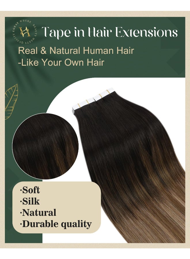 Ugeat Tape in Extensions Human Hair Light Brown Balayage Tape in Extensions Remy Human Hair Ombre Brown with Golden Blonde Easy Remove No Damage to Natural Hair for Halloween 16 Inch 20Pcs 50G - Image 4
