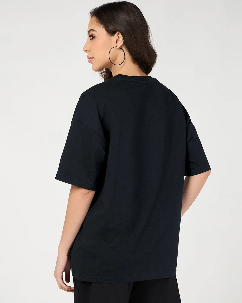 bewakoof Women's Jet Black Kawaii Racing Graphic Printed Oversized T-shirt