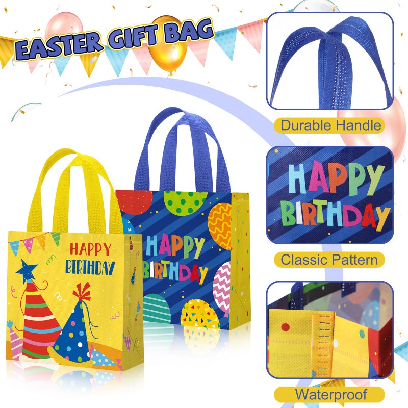 Wesnoy 12 Pcs Happy Birthday Gift Bags Bulk 8 x 10 x 4 in Birthday Gift Bags Reusable Goodie Non Woven Tote Bag with Handles Cake Candy Gifts Wrap for Baby Shower Party Supplies - Image 3
