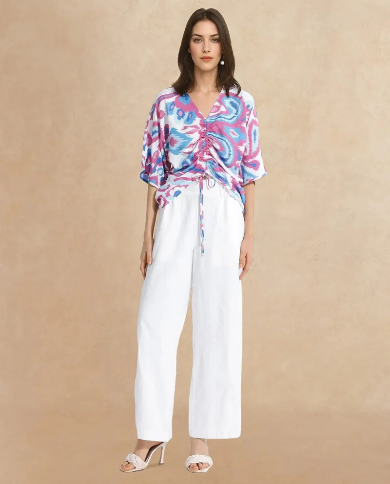 Rareism Women's Abstract Print V-Neck Top