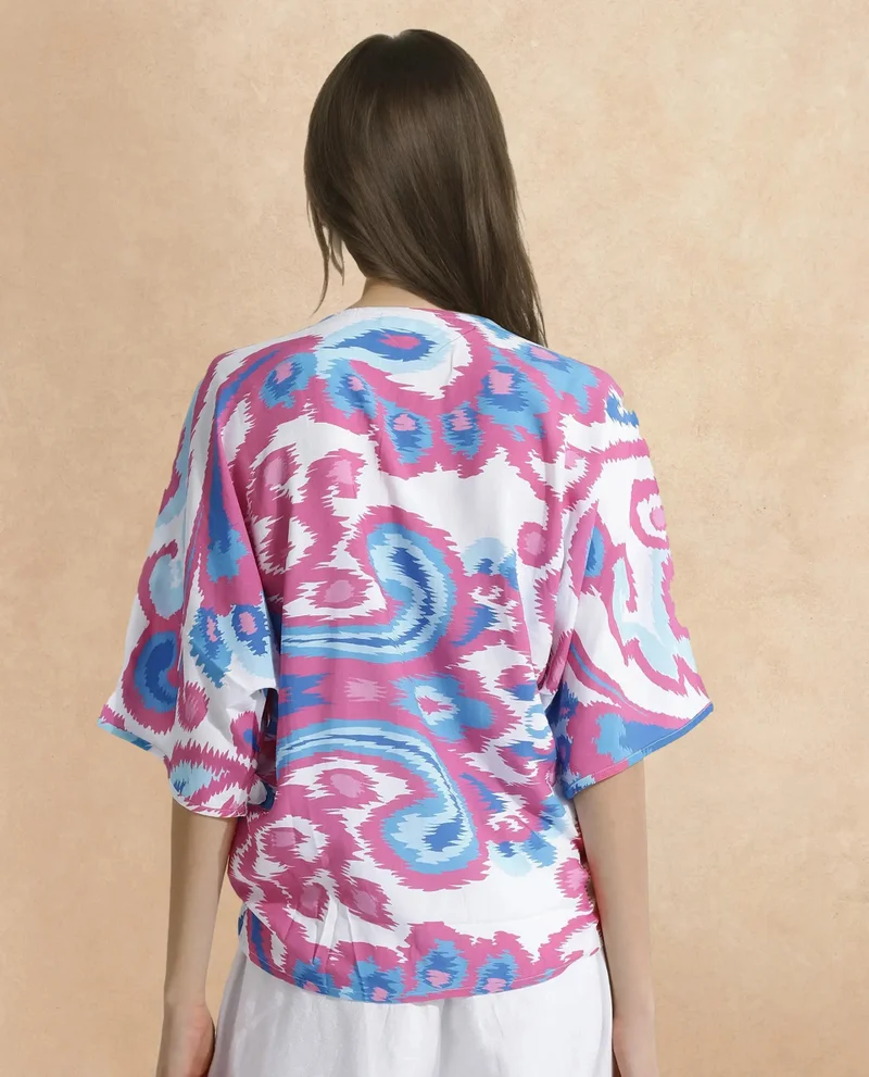 Rareism Women's Abstract Print V-Neck Top