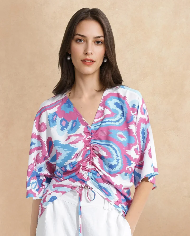 Rareism Women's Abstract Print V-Neck Top