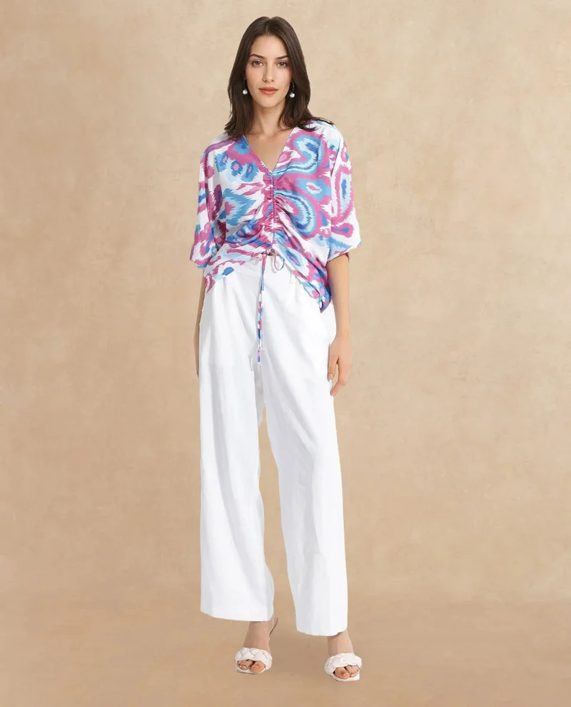 Rareism Women's Abstract Print V-Neck Top