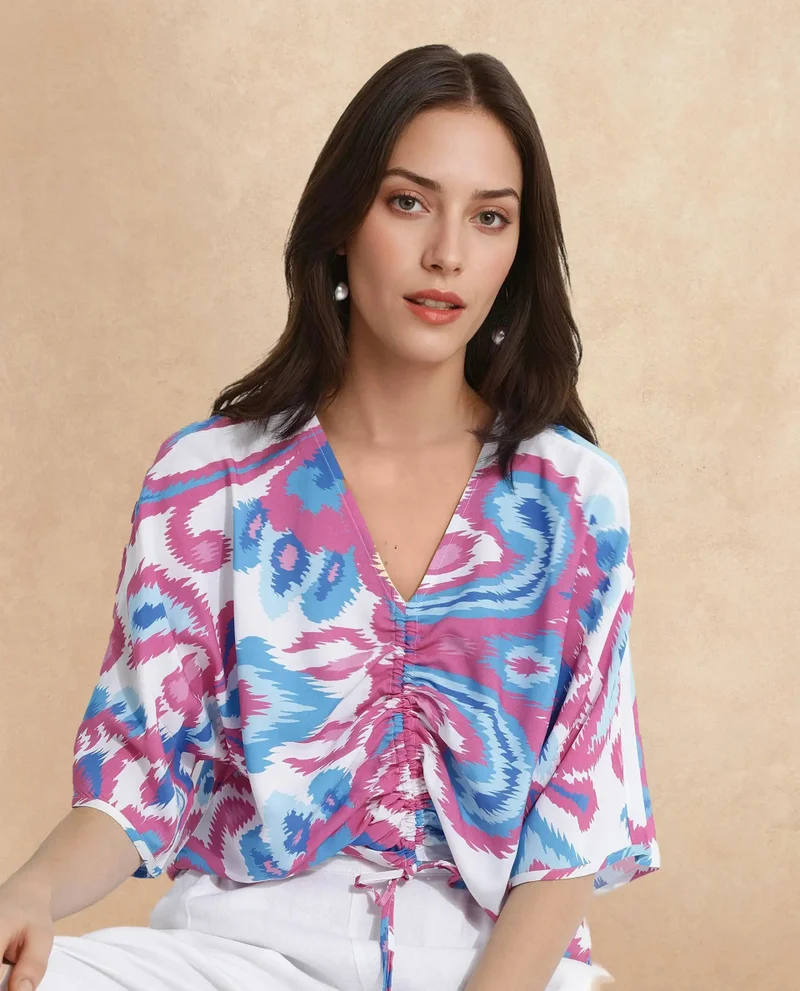 Rareism Women's Abstract Print V-Neck Top