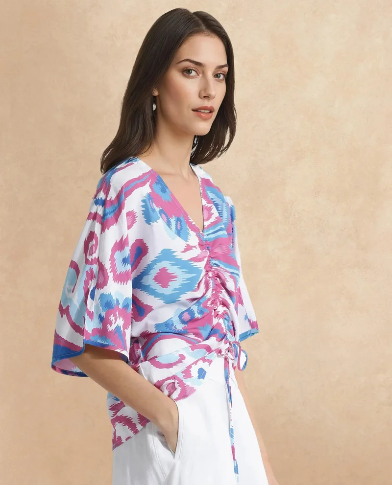 Rareism Women's Abstract Print V-Neck Top