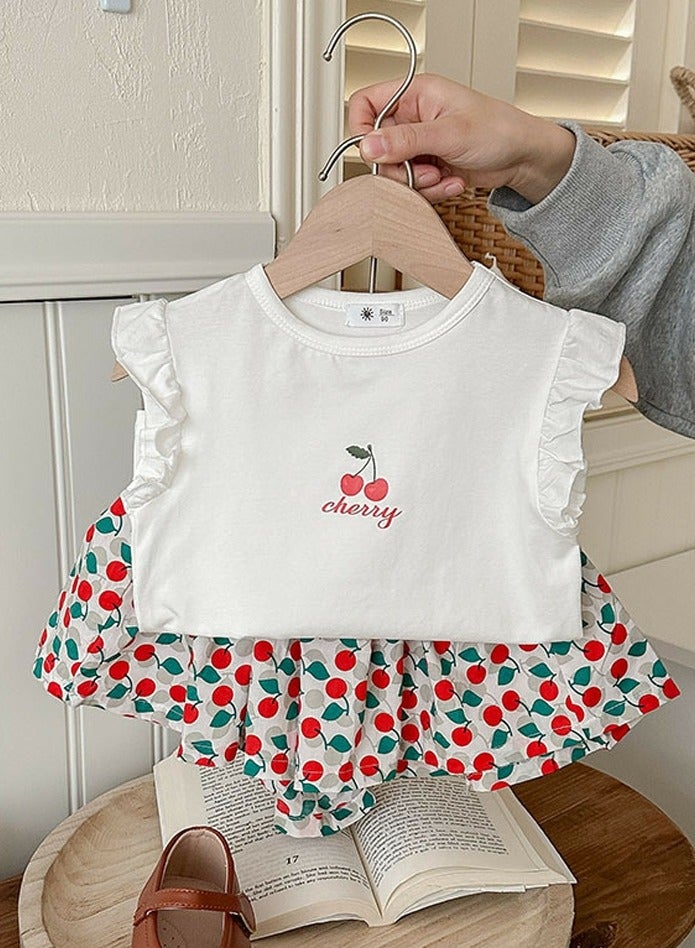 Loquat Girls Printed Shorts Set Sleeveless Ruffled T-shirt And Loose Shorts Summer Casual Set  - Image 1