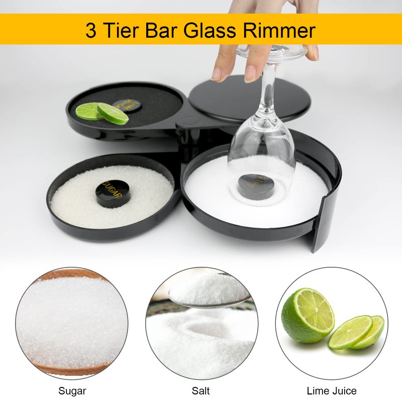 Hotorda 3-Tier Bar Glass Rimmer Bartender Tool with Sponge, 3-Tray Black Plastic Glass Rimming for Cocktails Margaritas Bloody Marys and Gimlets - Image 3