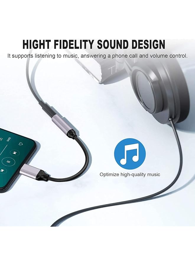 محول USB C إلى مقبس 3.5 مم، محول USB C إلى مقبس سماعة رأس أنثى 3.5 مم، محول من النوع C إلى 3.5 مم Hi Fi Dac متوافق مع جميع الهواتف واللوحيات وما إلى ذلك، رمادي