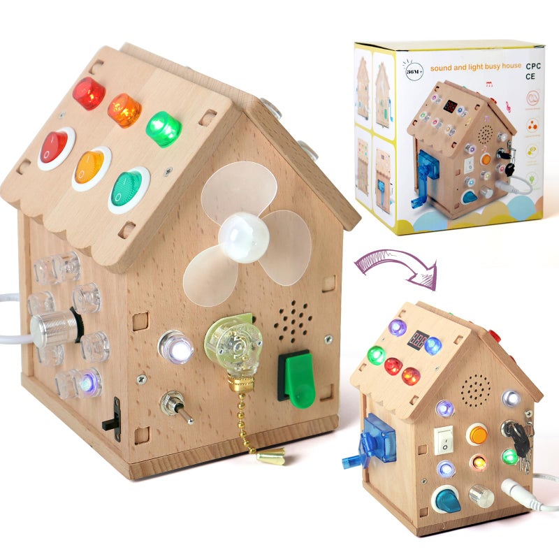 Dinhon Sound and Light Busy House Wooden Montessori Busy Board Light Switch Games Toddler Sensory Toys Montessori Toys for 3 Year Old Gifts for Boys and Girls - Image 2