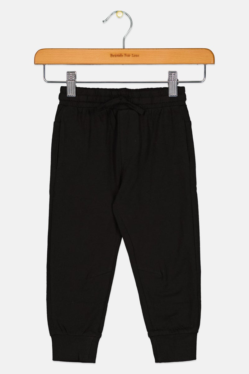 Fox Toddlers Boy Solid Drawstring Sweatpants, Black - Image 1