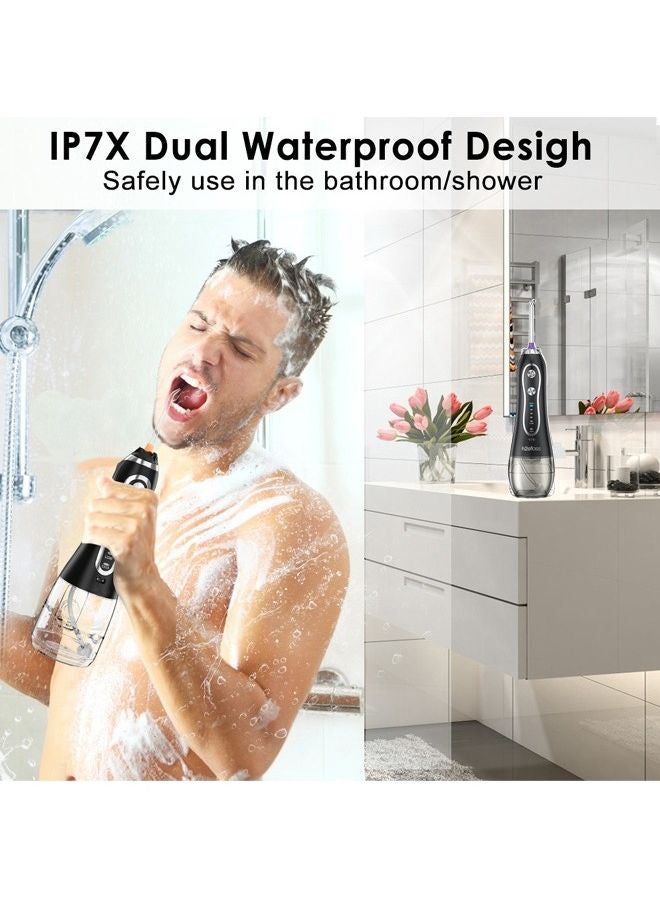 h2ofloss Water Flosser For Teeth Cordless 300Ml Portable Oral Irrigator Flosser 5 Cleaning Modes And 6 Jet Tips, Ipx7 Waterproof - Black - Image 3