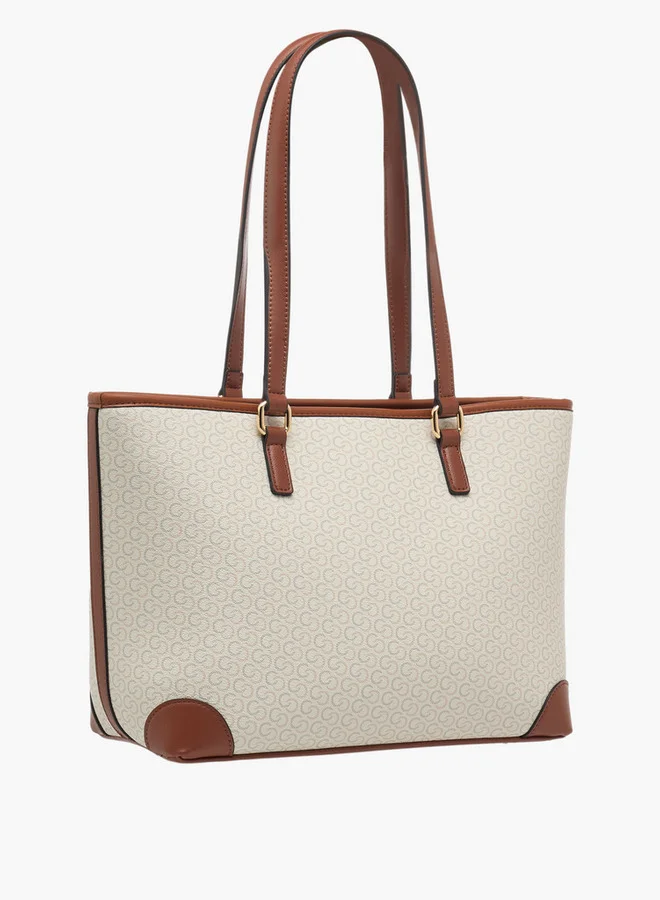 Celeste Women's Monogram Print Tote Bag with Double Handles and Zip Closure
