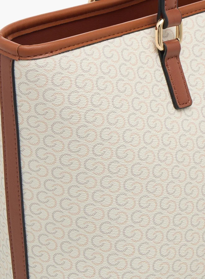 Celeste Women's Monogram Print Tote Bag with Double Handles and Zip Closure