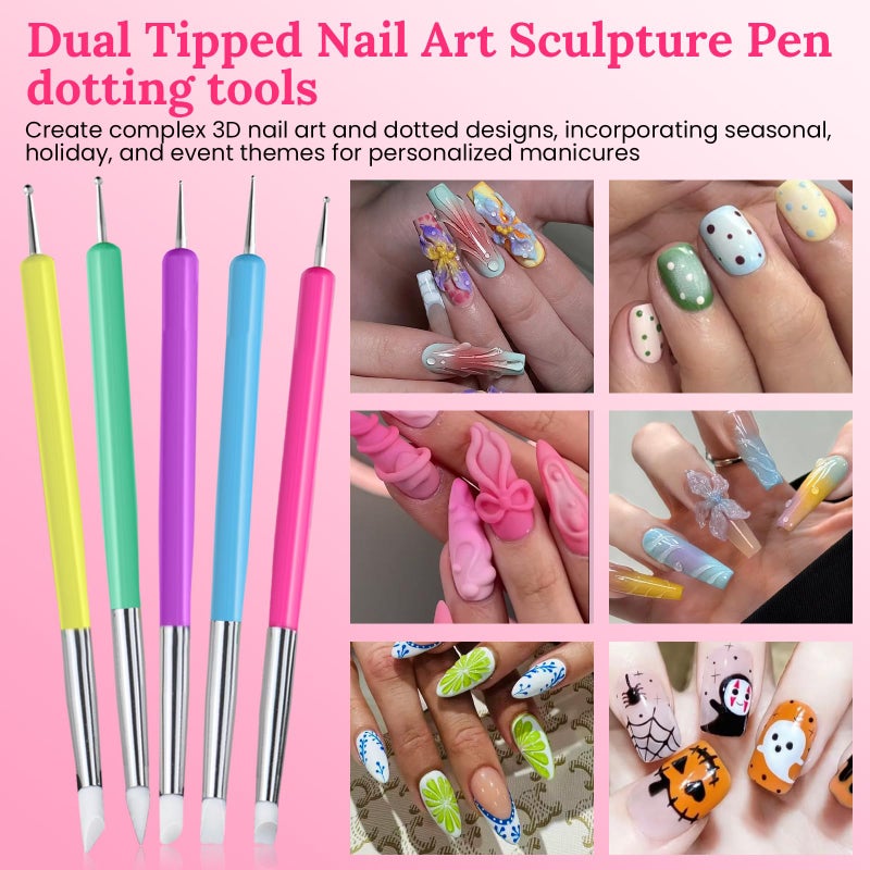 ESUOHYM Nail Art Brushes Set with Brush Stand Nail Sculpture Pen Dotting Tools For Paint 3D Nails,Nail Design Brush for Acrylic Gel Dip Powder Nail Extensions,French Manicure,for Home Salon (Pink) - Image 4