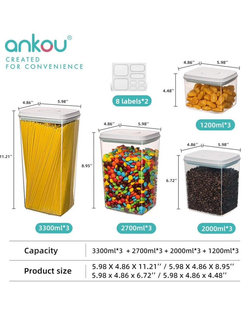 أنكو حاويات تخزين طعام محكمة الغلق من Ankou Premium Pop مزودة بأغطية لتنظيم مخزن المطبخ المنزلي وحاوية قابلة للتكديس للحبوب والوجبات الخفيفة والدقيق والسكر والقهوة والمعكرونة، 12 قطعة (1.2، 2.0، 2.7، 3.3 كوارت)*3 - Image 2