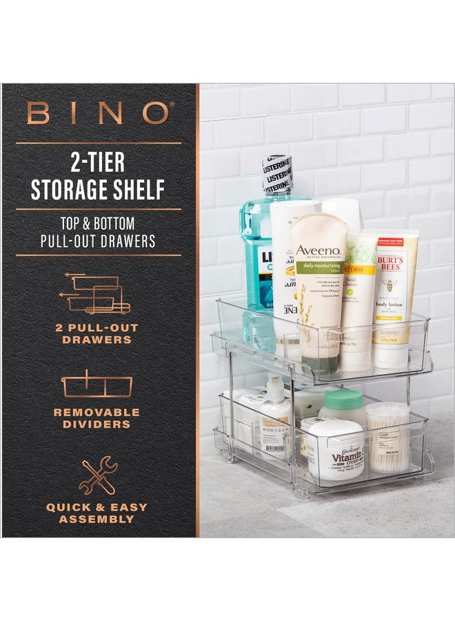BINO 2 Tier Clear Storage Organizer with Dividers | Slide Out Drawer for Under Sink or Medicine Cabinet | Bathroom Closet, Vanity, Pantry Organizer | Under Cabinet Storage for Bathroom and Kitchen - Image 2