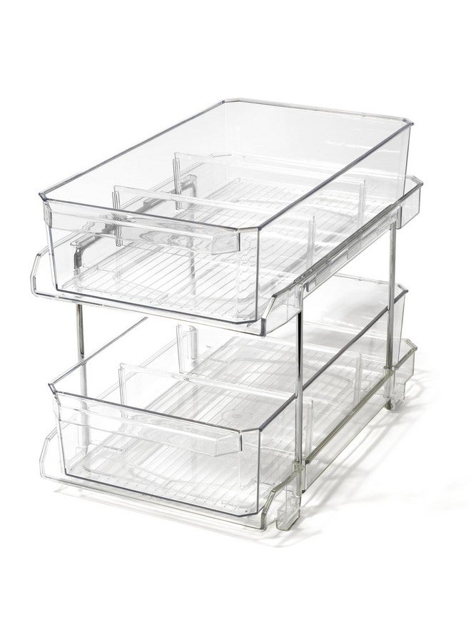 BINO 2 Tier Clear Storage Organizer with Dividers | Slide Out Drawer for Under Sink or Medicine Cabinet | Bathroom Closet, Vanity, Pantry Organizer | Under Cabinet Storage for Bathroom and Kitchen - Image 1