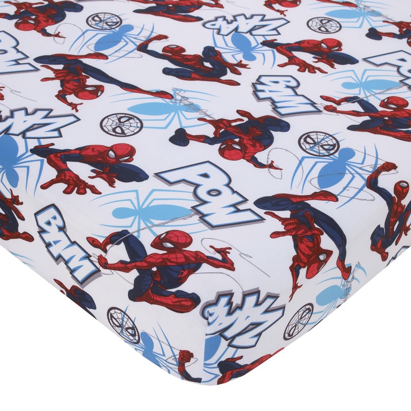 NoJo Marvel Spiderman to The Rescue Red, White, and Blue 4 Piece Toddler Bed Set - Comforter, Fitted Bottom Sheet, Flat Top Sheet, and Reversible Pillowcase - Image 3