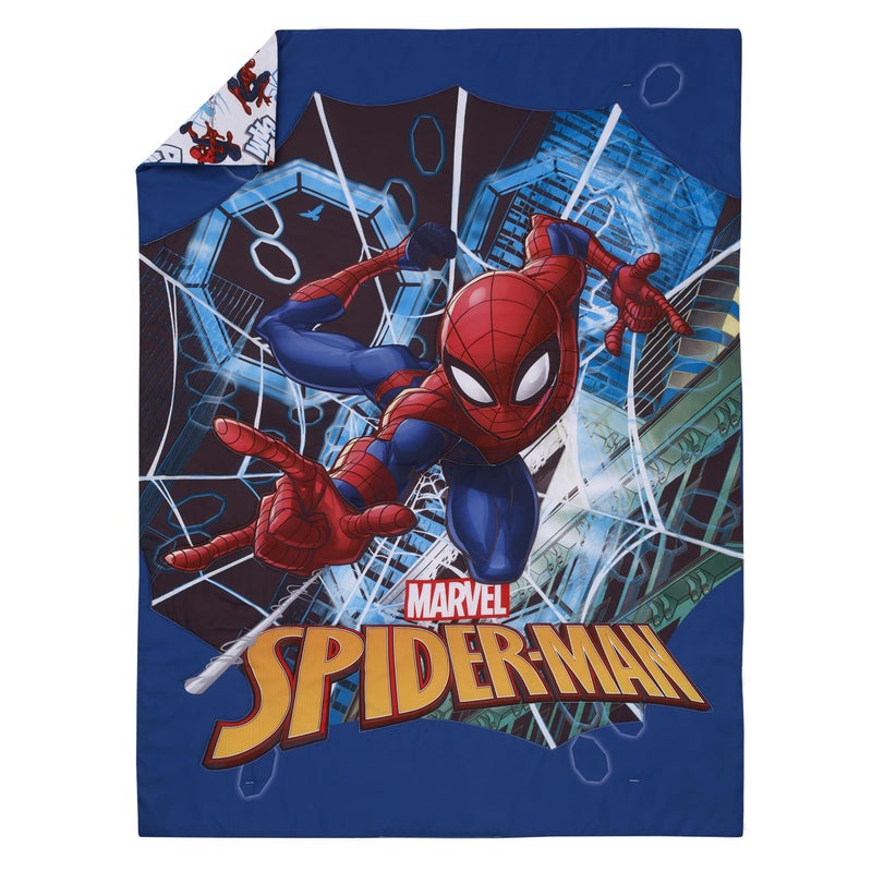 NoJo Marvel Spiderman to The Rescue Red, White, and Blue 4 Piece Toddler Bed Set - Comforter, Fitted Bottom Sheet, Flat Top Sheet, and Reversible Pillowcase - Image 2