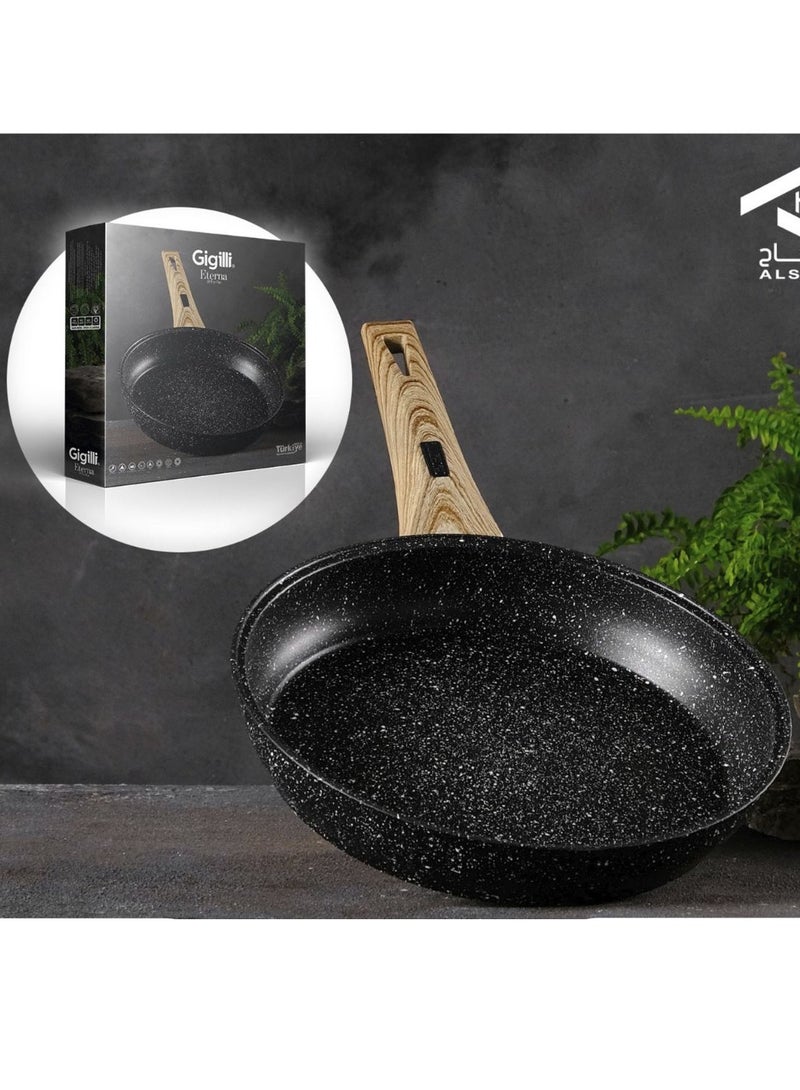 Turkish aluminum frying pan, black granite pattern, 28 cm