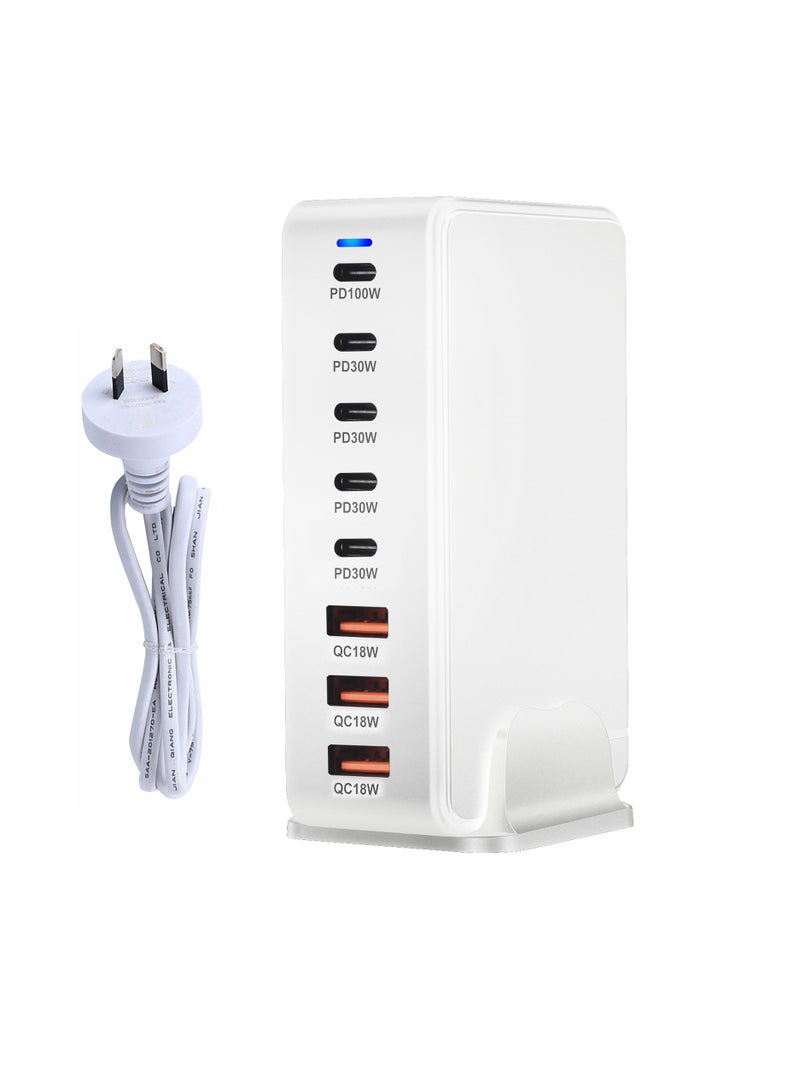 AROAQ 240W Gan USB Type C Fast Charger, Multiple Use 8 Ports PD QC4.0 Laptop Charger, Safe And Durable Desktop Charger Compatible for Macbook Pro/Air/Ipad Pro/Iphone, (240W Australian standard, White) - Image 1