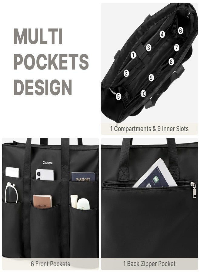 جي4فري حقيبة تسوق G4Free للنساء، حقيبة عمل متعددة الجيوب ذات سعة كبيرة مع مقبض علوي بسحاب، حقيبة كتف للسفر (أسود) - Image 4
