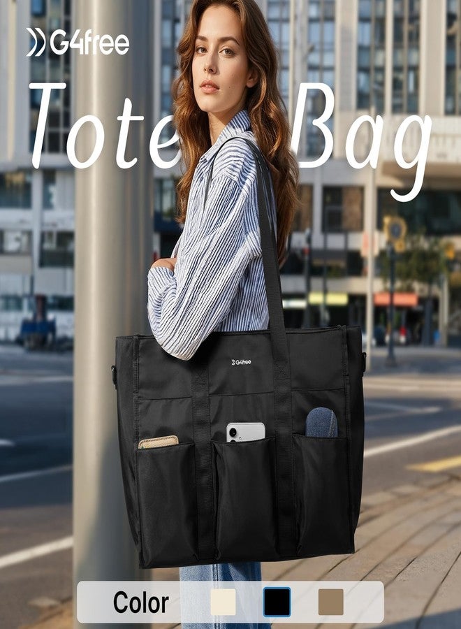 جي4فري حقيبة تسوق G4Free للنساء، حقيبة عمل متعددة الجيوب ذات سعة كبيرة مع مقبض علوي بسحاب، حقيبة كتف للسفر (أسود) - Image 2