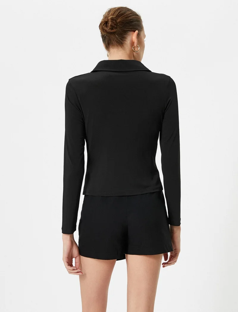 KOTON Cotton Long Sleeve Shirt Draped Button Detail