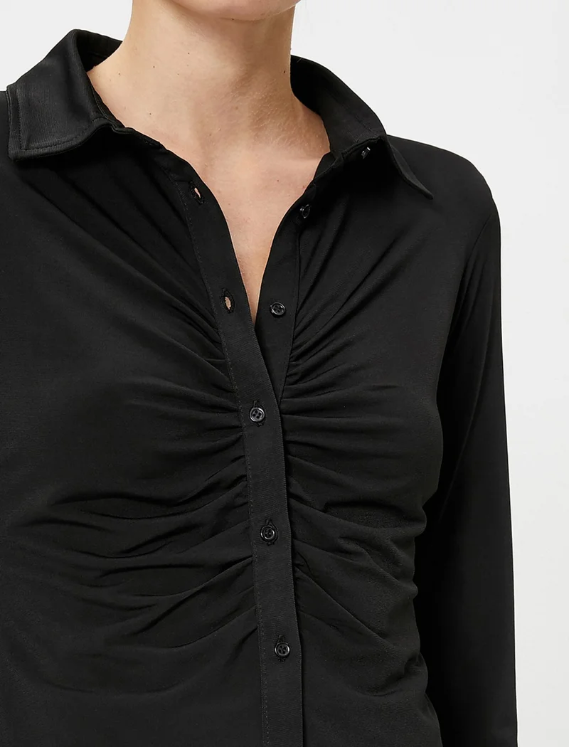 KOTON Cotton Long Sleeve Shirt Draped Button Detail