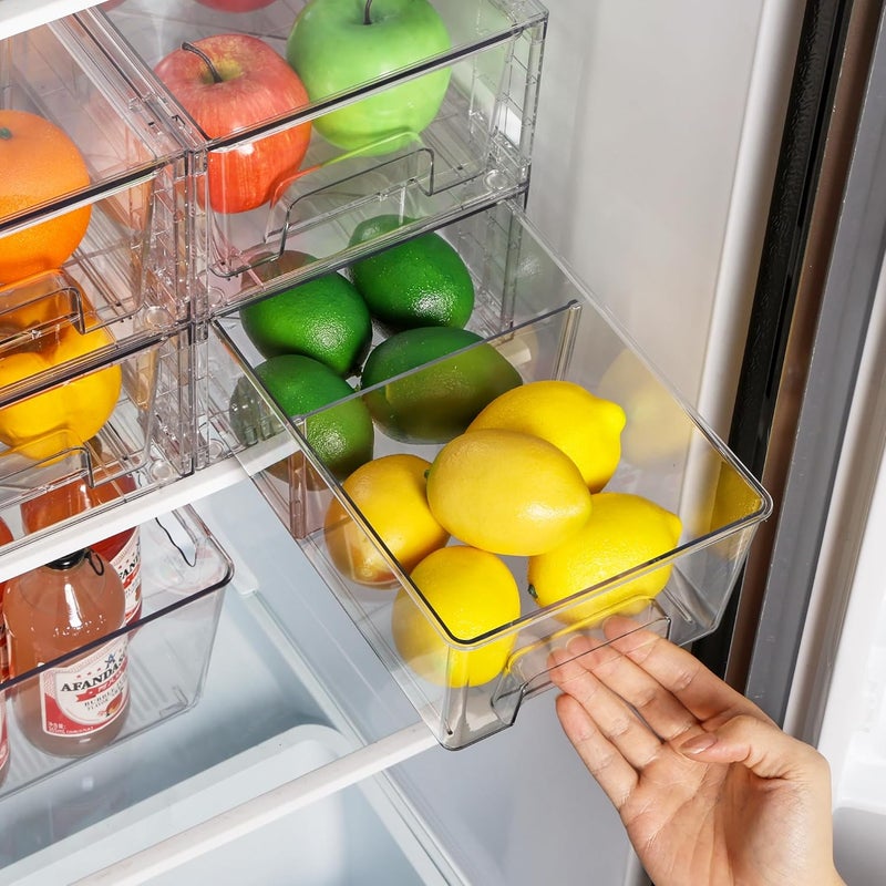 Vtopmart 4 Pack Clear Acrylic Stackable Storage Drawers Organizers with Handles, Easily Assemble for Fridge, Bathroom, Kitchen Undersink, Cabinet, Pantry Organization - Image 3