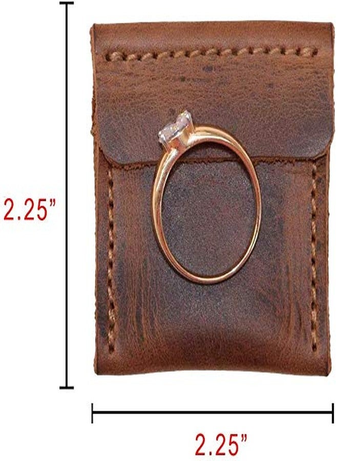 Tuzech Handmade Leather Wedding Ring Case, Engagement Pouch, Bride & Groom Jewelry Storage, Marriage Travel, Ring Bearer, Proposal Ring Holder Brown Color (2.25 Inches) - Image 5
