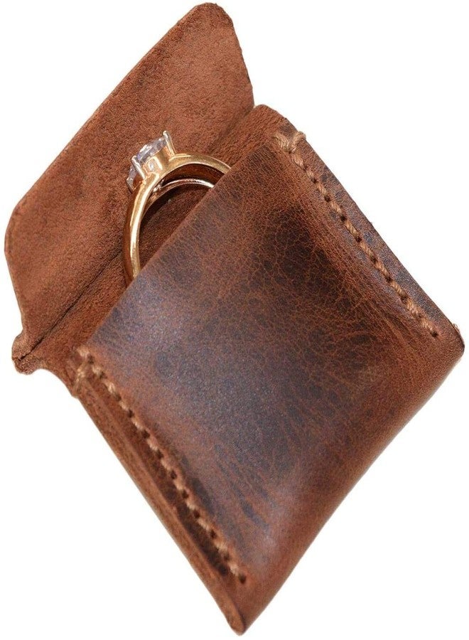 Tuzech Handmade Leather Wedding Ring Case, Engagement Pouch, Bride & Groom Jewelry Storage, Marriage Travel, Ring Bearer, Proposal Ring Holder Brown Color (2.25 Inches) - Image 1