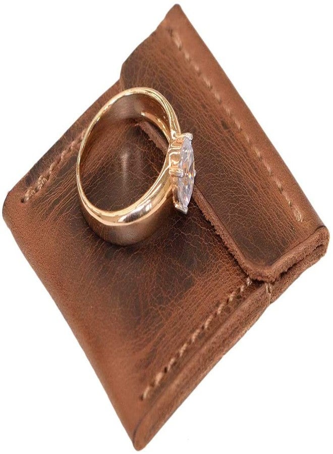 Tuzech Handmade Leather Wedding Ring Case, Engagement Pouch, Bride & Groom Jewelry Storage, Marriage Travel, Ring Bearer, Proposal Ring Holder Brown Color (2.25 Inches) - Image 4