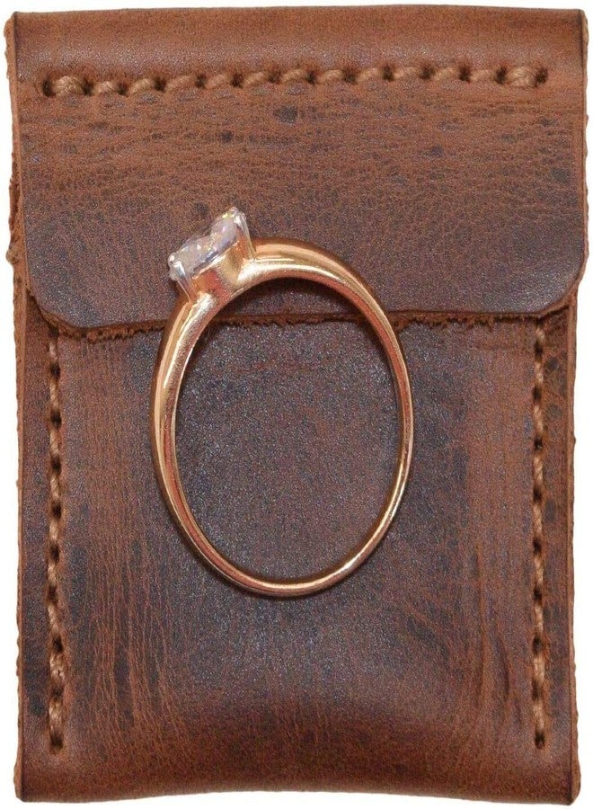 Tuzech Handmade Leather Wedding Ring Case, Engagement Pouch, Bride & Groom Jewelry Storage, Marriage Travel, Ring Bearer, Proposal Ring Holder Brown Color (2.25 Inches) - Image 3