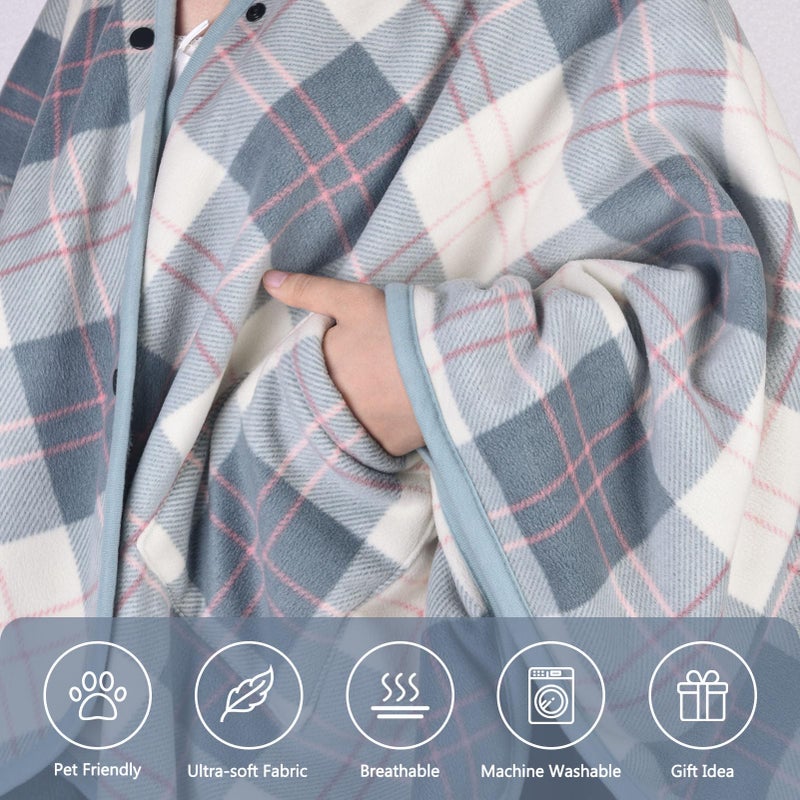forestfish Wearable Blanket Poncho With Pockets And Buttons, Flannel Shawl Wrap Blanket For Women Soft And Warm - Image 3