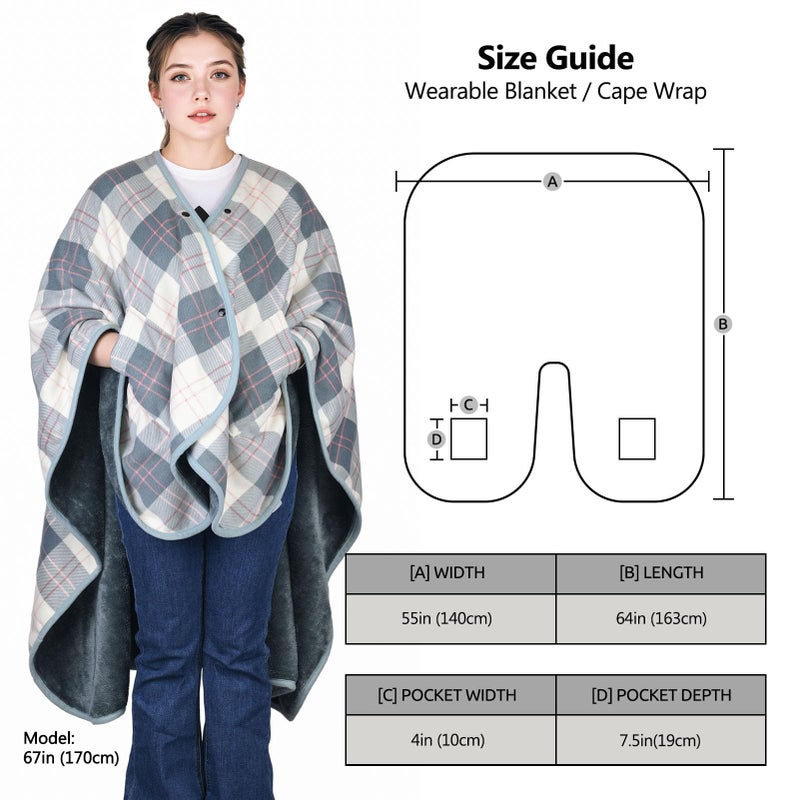 forestfish Wearable Blanket Poncho With Pockets And Buttons, Flannel Shawl Wrap Blanket For Women Soft And Warm - Image 2