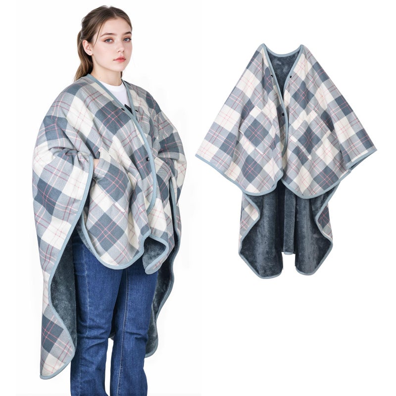 forestfish Wearable Blanket Poncho With Pockets And Buttons, Flannel Shawl Wrap Blanket For Women Soft And Warm - Image 1