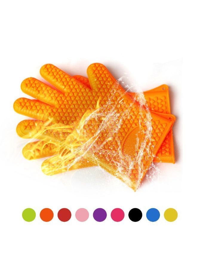 NIBEMINENT - Non-Slip Insulated Silicone BBQ Grill Glove Orange - Image 1