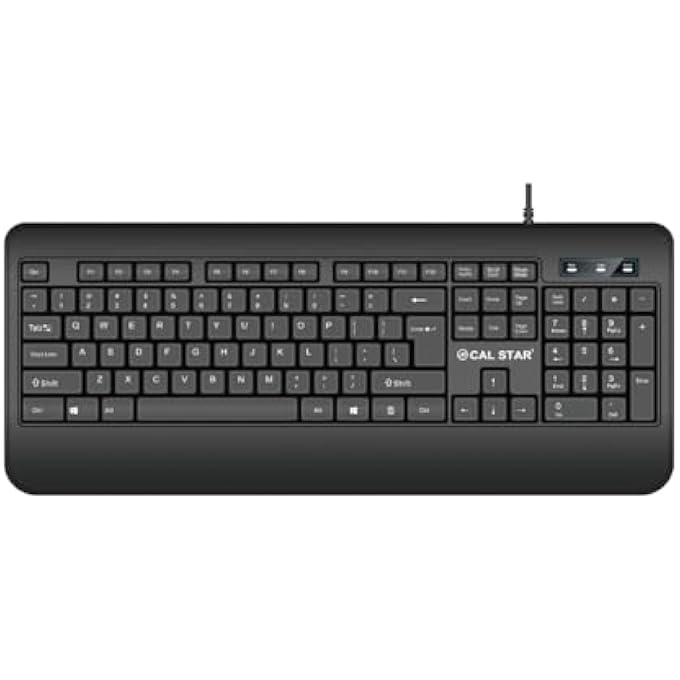 CAL STAR HK-300 WIRED KEYBOARD – SPILL-RESISTANT, WATERPROOF, ADJUSTABLE HEIGHT, NON-SLIP MAT, USB PLUG-AND-PLAY, DURABLE 1.4M CABLE – PERFECT FOR OFFICE & HOME USE - Image 1