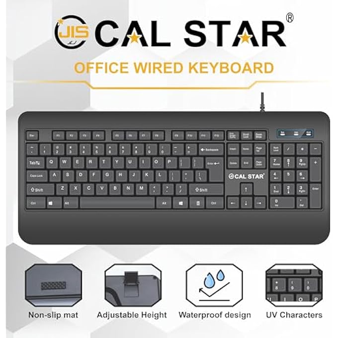 CAL STAR HK-300 WIRED KEYBOARD – SPILL-RESISTANT, WATERPROOF, ADJUSTABLE HEIGHT, NON-SLIP MAT, USB PLUG-AND-PLAY, DURABLE 1.4M CABLE – PERFECT FOR OFFICE & HOME USE - Image 3